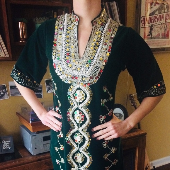 Dresses & Skirts - Velvet 1970s Vintage Kaftan - Forest Green